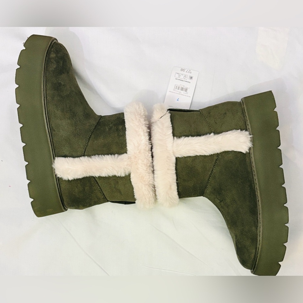 🫒🆕🫒Time & Tru Women’s Mini Faux Fur Cozy Boot In Olive-Size 7 - Picture 6 of 8